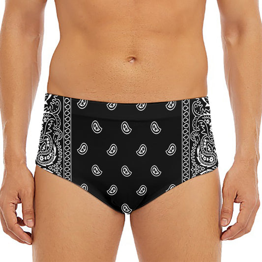 Black And White Paisley Bandana Print Men's Triangle Swim Briefs
