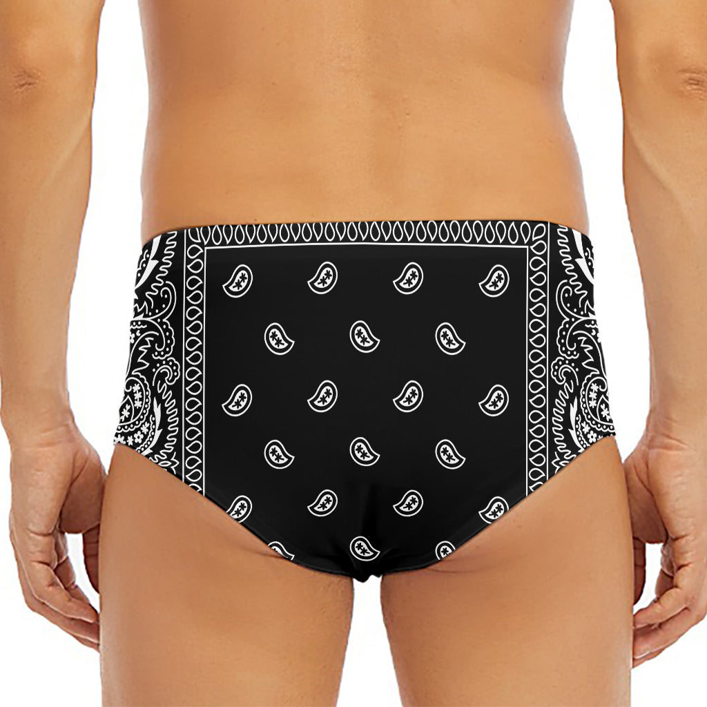 Black And White Paisley Bandana Print Men's Triangle Swim Briefs
