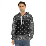 Black And White Paisley Bandana Print Men's Velvet Pullover Hoodie