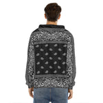 Black And White Paisley Bandana Print Men's Velvet Pullover Hoodie