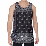 Black And White Paisley Bandana Print Men's Velvet Tank Top