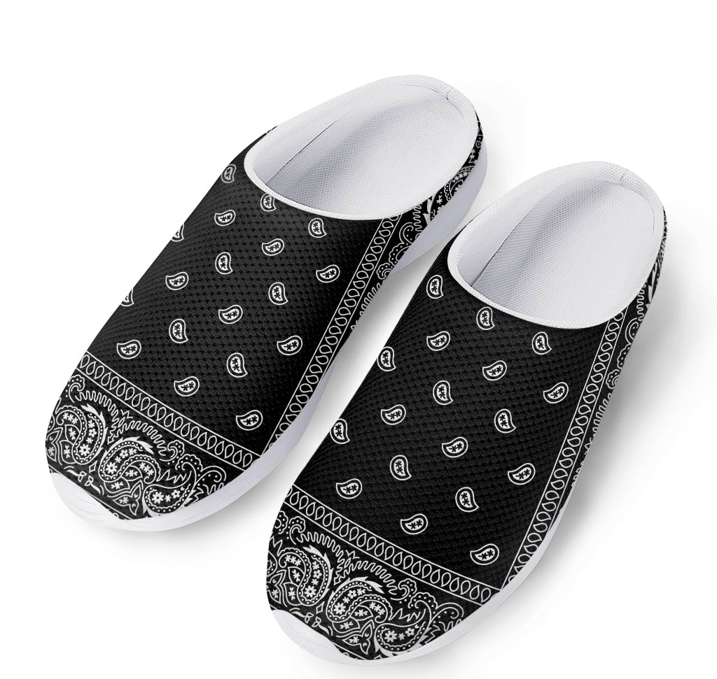 Black And White Paisley Bandana Print Mesh Casual Shoes