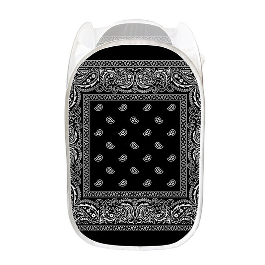 Black And White Paisley Bandana Print Mesh Laundry Hamper
