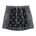Black And White Paisley Bandana Print Mesh Shorts