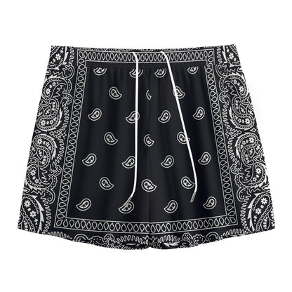 Black And White Paisley Bandana Print Mesh Shorts