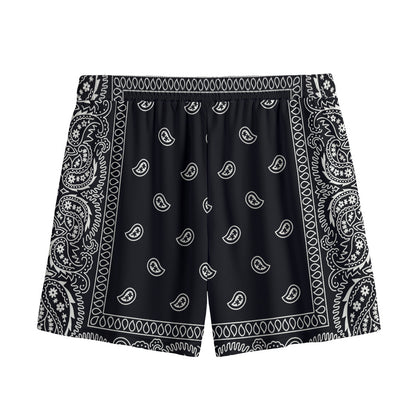 Black And White Paisley Bandana Print Mesh Shorts