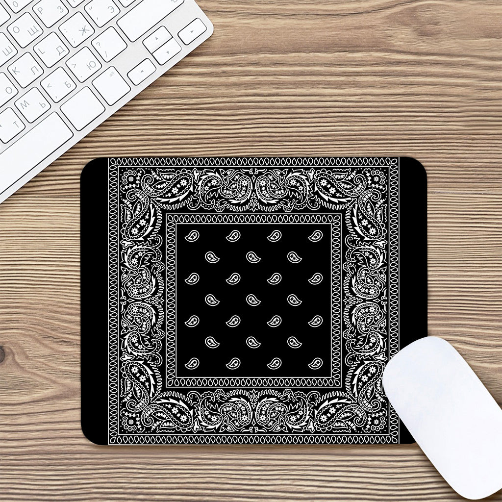 Black And White Paisley Bandana Print Mouse Pad