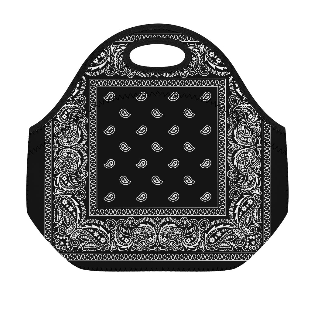 Black And White Paisley Bandana Print Neoprene Lunch Bag