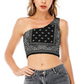 Black And White Paisley Bandana Print One Shoulder Crop Top