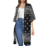 Black And White Paisley Bandana Print Open Front Beach Cover Up