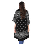 Black And White Paisley Bandana Print Open Front Beach Cover Up
