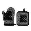 Black And White Paisley Bandana Print Oven Mitt And Pot Holder Set