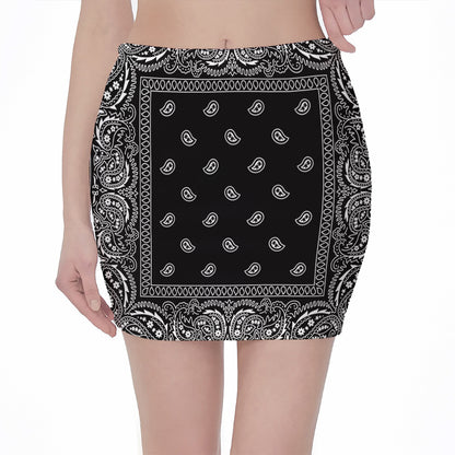 Black And White Paisley Bandana Print Pencil Mini Skirt