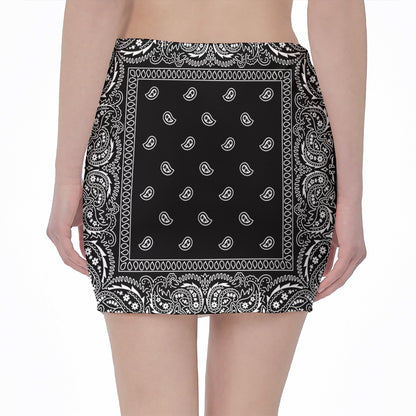 Black And White Paisley Bandana Print Pencil Mini Skirt