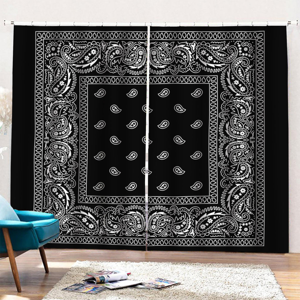 Black And White Paisley Bandana Print Pencil Pleat Curtains