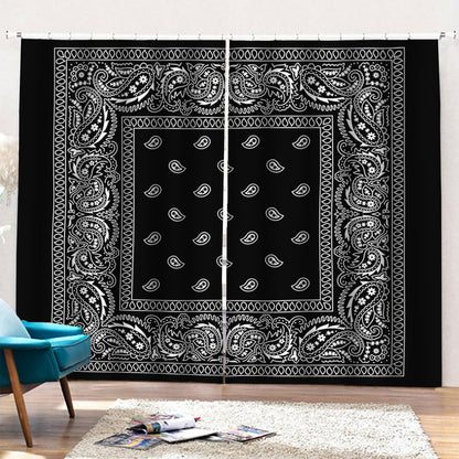 Black And White Paisley Bandana Print Pencil Pleat Curtains