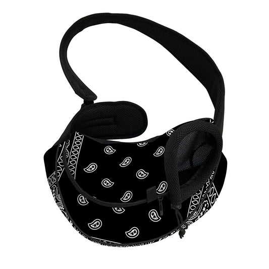 Black And White Paisley Bandana Print Pet Sling Carrier