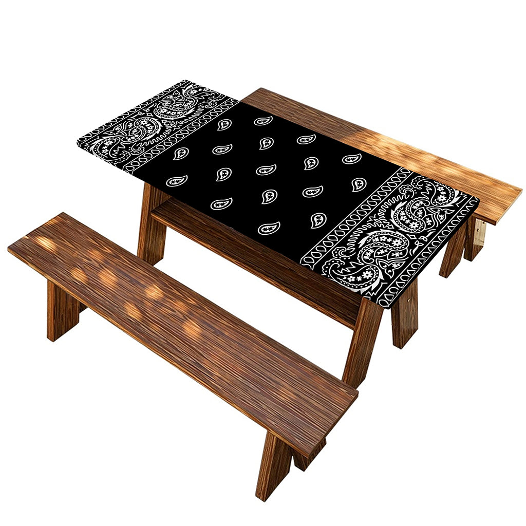 Black And White Paisley Bandana Print Picnic Table Cover