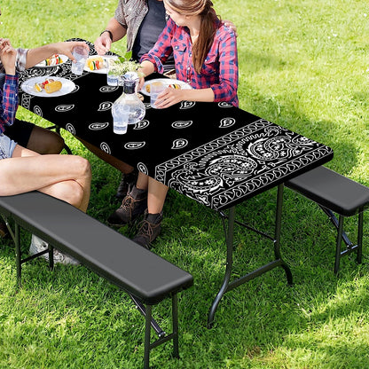 Black And White Paisley Bandana Print Picnic Table Cover