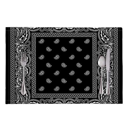 Black And White Paisley Bandana Print Placemat