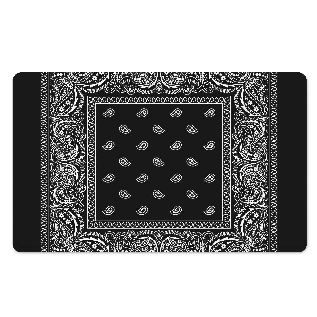 Black And White Paisley Bandana Print Polyester Doormat