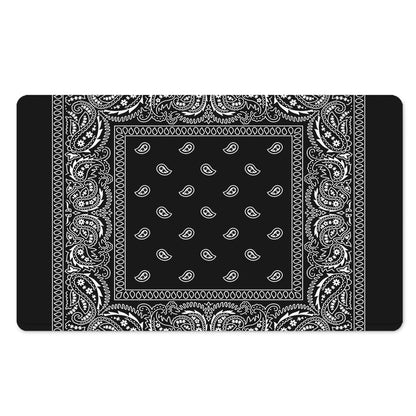 Black And White Paisley Bandana Print Polyester Doormat