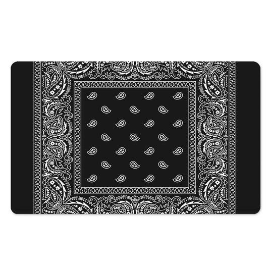 Black And White Paisley Bandana Print Polyester Doormat