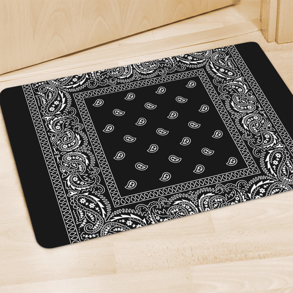 Black And White Paisley Bandana Print Polyester Doormat