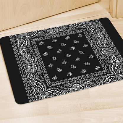 Black And White Paisley Bandana Print Polyester Doormat