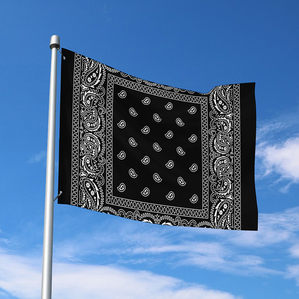Black And White Paisley Bandana Print Polyester Flag