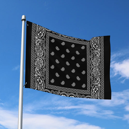Black And White Paisley Bandana Print Polyester Flag