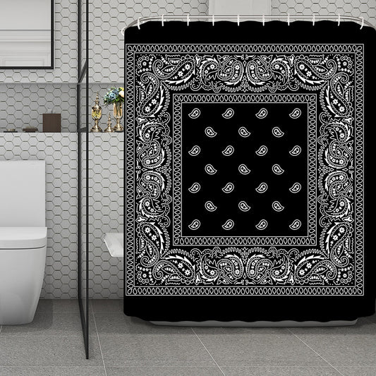 Black And White Paisley Bandana Print Polyester Shower Curtain