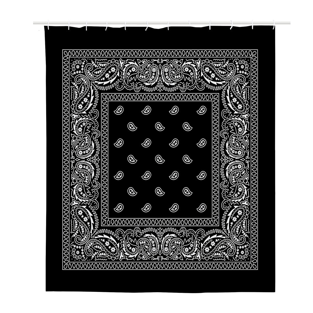 Black And White Paisley Bandana Print Polyester Shower Curtain