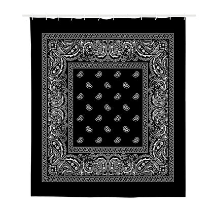 Black And White Paisley Bandana Print Polyester Shower Curtain