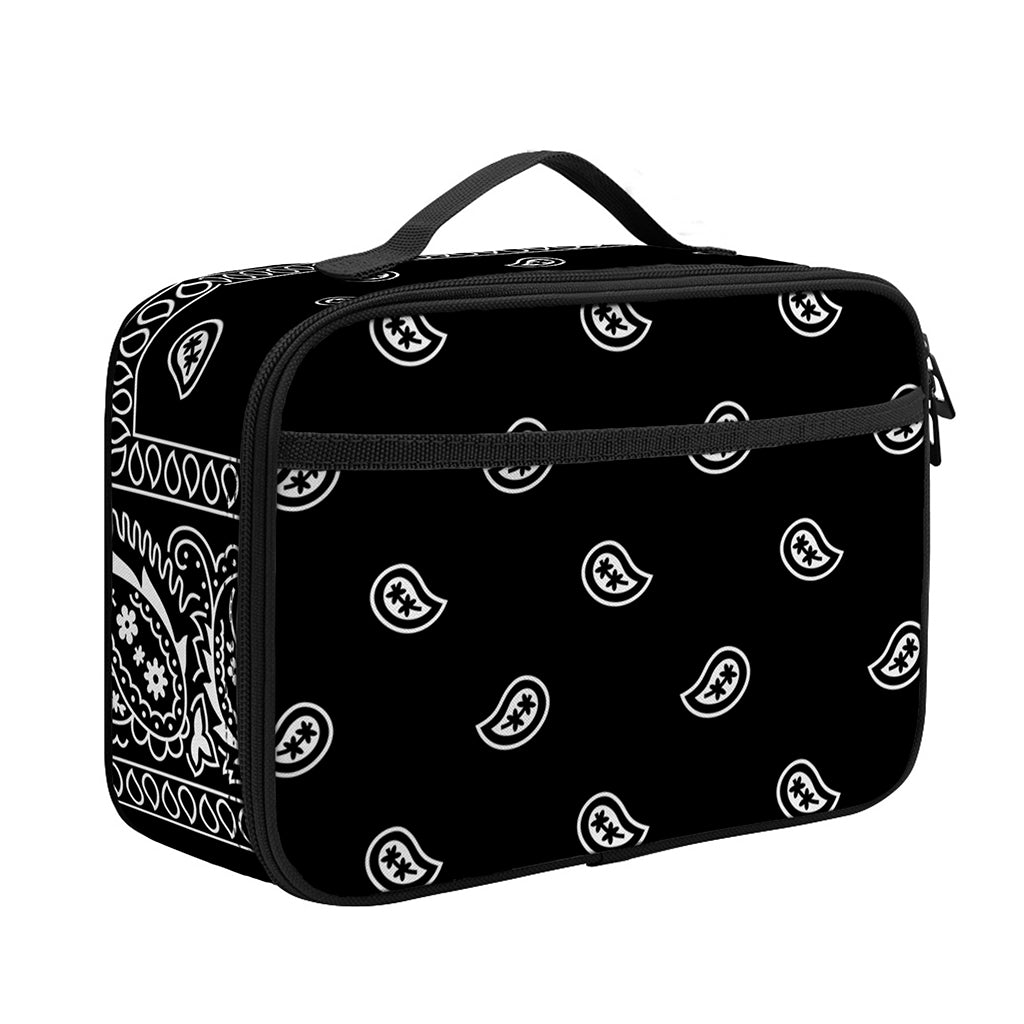 Black And White Paisley Bandana Print Portable Lunch Bag