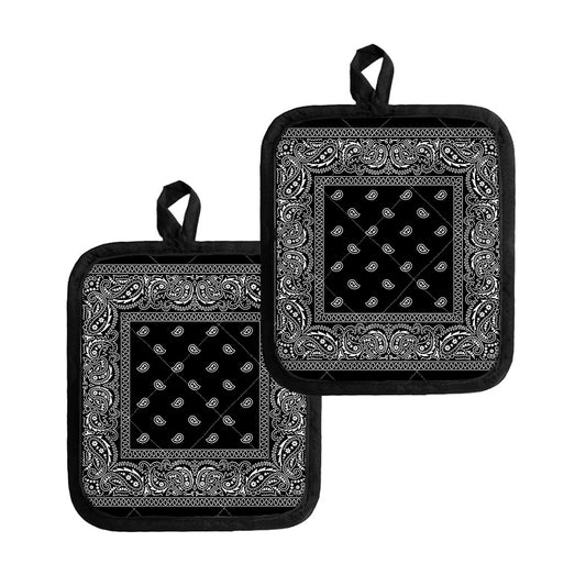 Black And White Paisley Bandana Print Pot Holders
