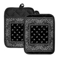 Black And White Paisley Bandana Print Pot Holders With Pocket