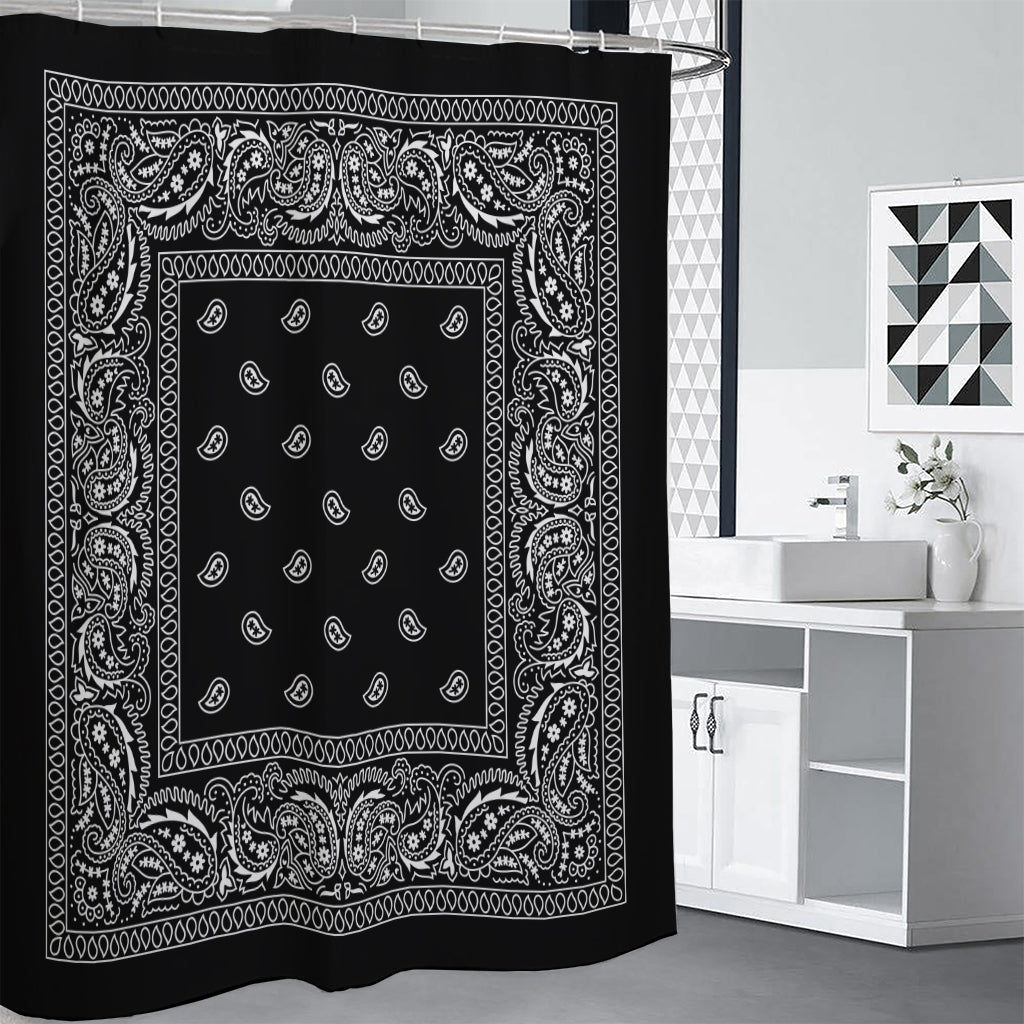 Black And White Paisley Bandana Print Premium Shower Curtain