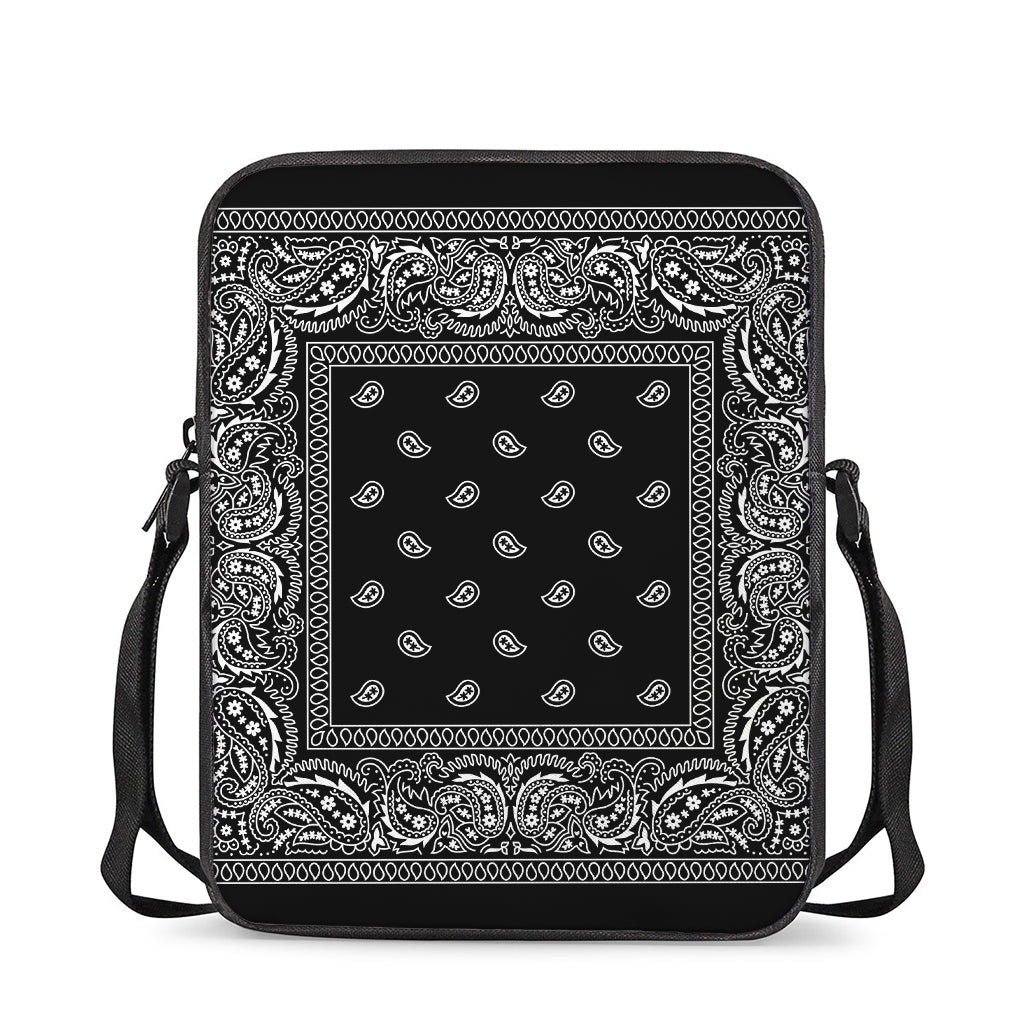 Black And White Paisley Bandana Print Rectangular Crossbody Bag