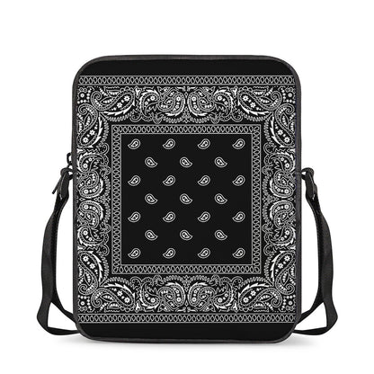 Black And White Paisley Bandana Print Rectangular Crossbody Bag
