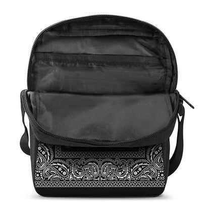 Black And White Paisley Bandana Print Rectangular Crossbody Bag