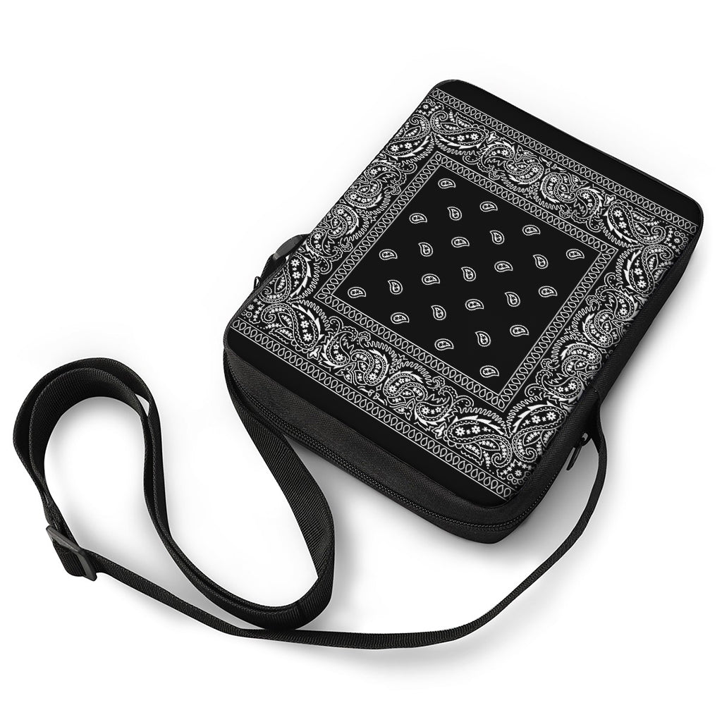 Black And White Paisley Bandana Print Rectangular Crossbody Bag