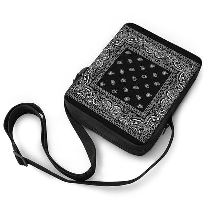 Black And White Paisley Bandana Print Rectangular Crossbody Bag