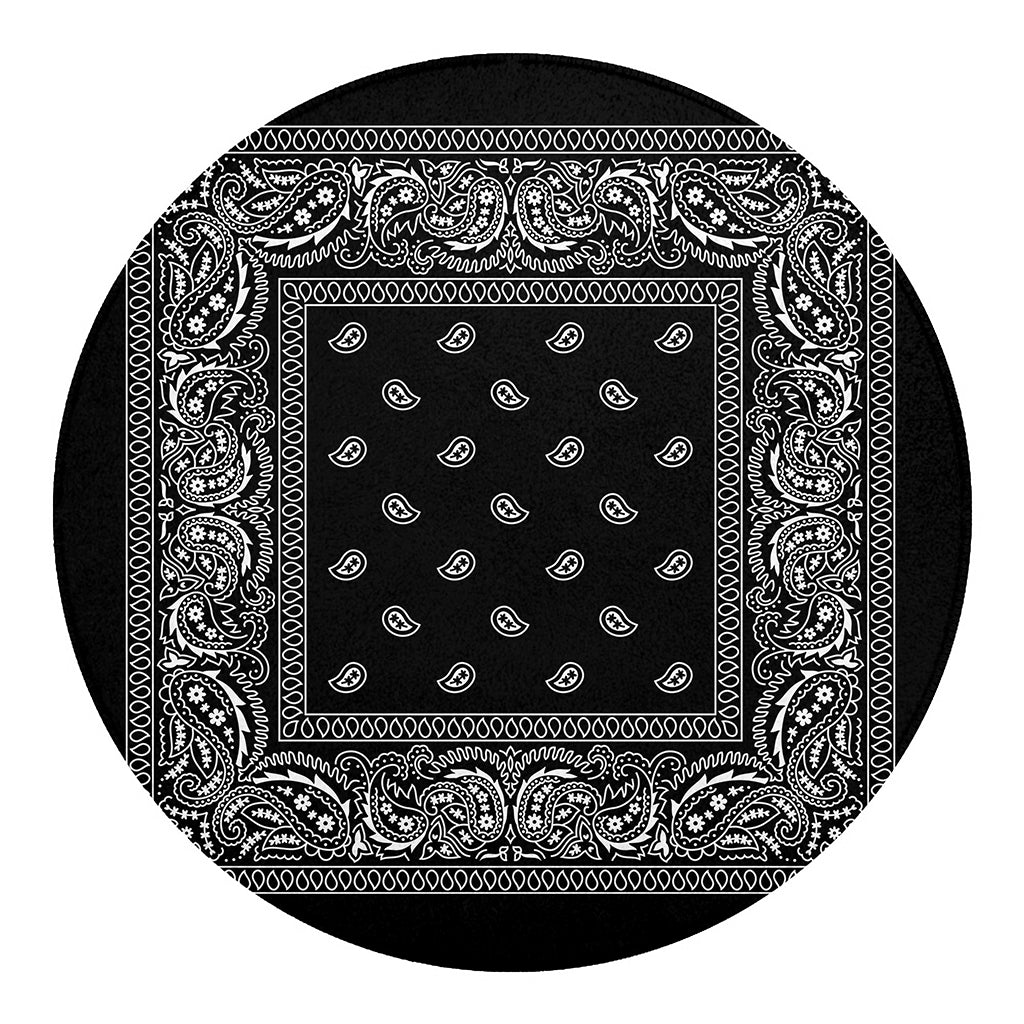 Black And White Paisley Bandana Print Round Blanket