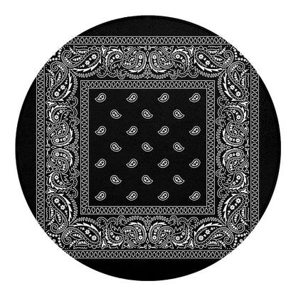 Black And White Paisley Bandana Print Round Blanket