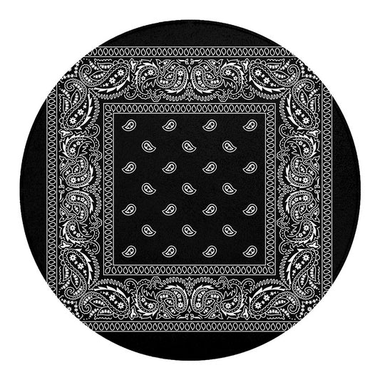 Black And White Paisley Bandana Print Round Blanket