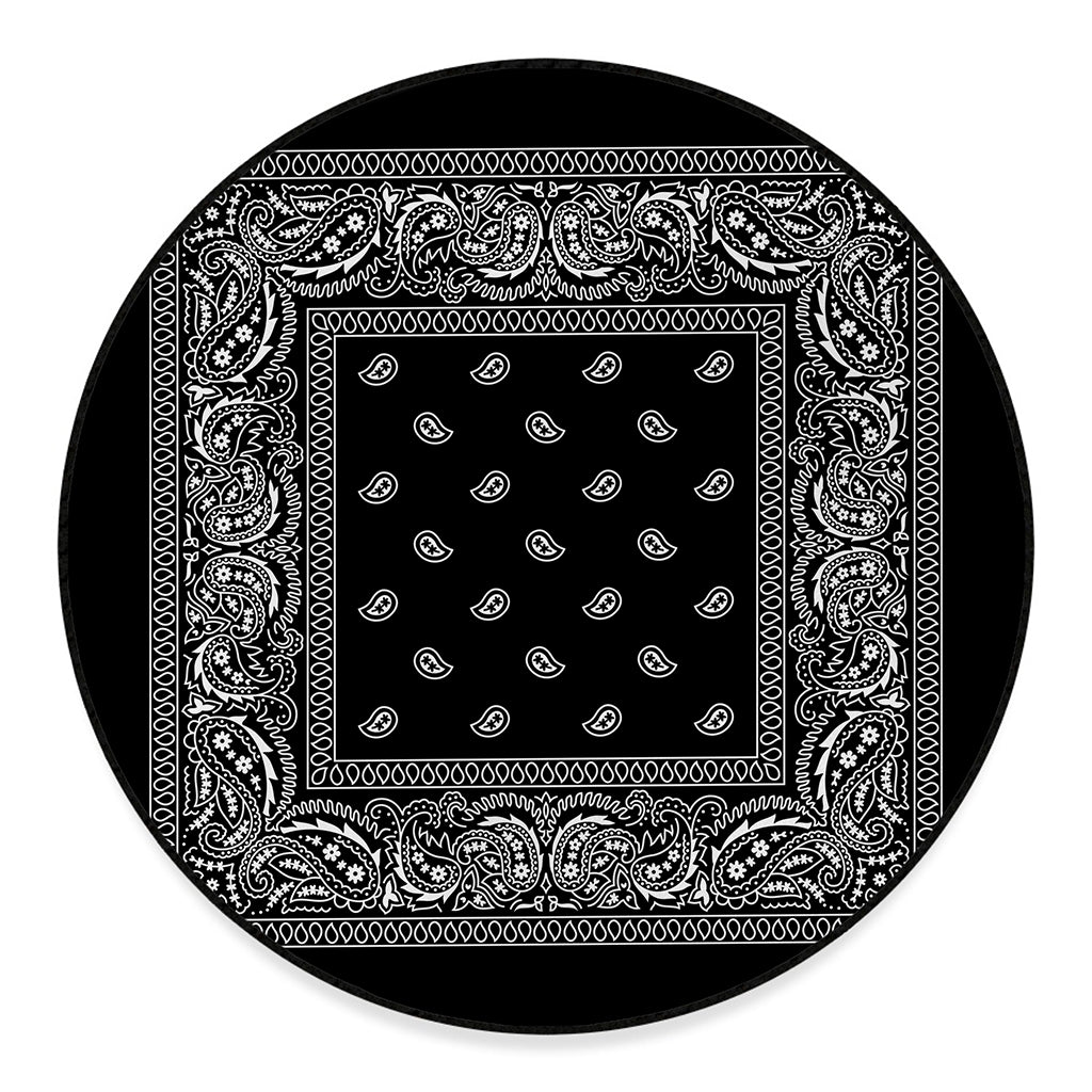 Black And White Paisley Bandana Print Round Floor Mat