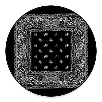 Black And White Paisley Bandana Print Round Floor Mat