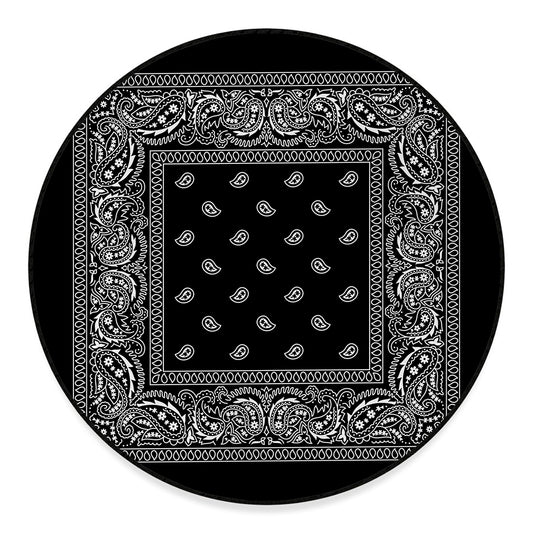 Black And White Paisley Bandana Print Round Floor Mat