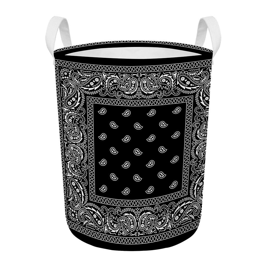 Black And White Paisley Bandana Print Round Laundry Basket